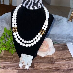 Napier White and Gold Double-Strand Pearl Necklace